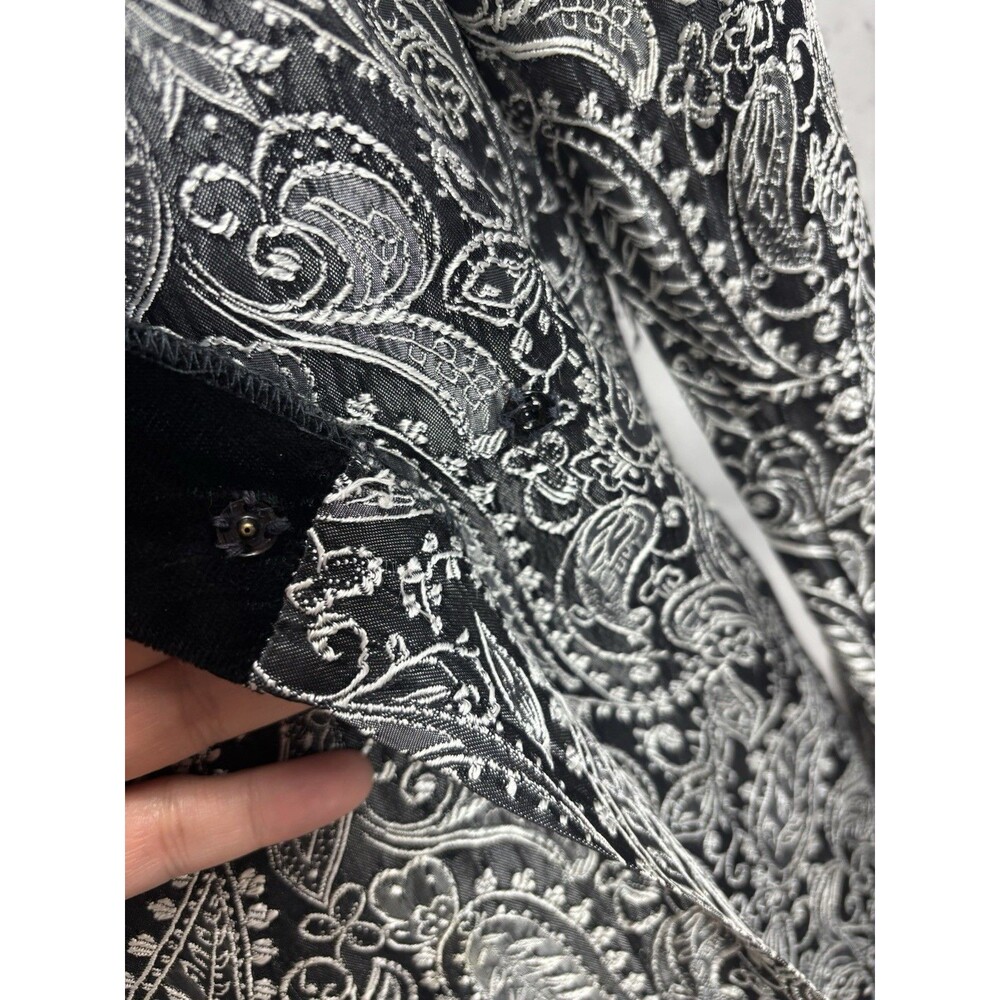 Vintage 70s Hostess Gown Robe Dress Silver Paisley Brocade Velvet S Whimsigoth - Picture 12 of 16